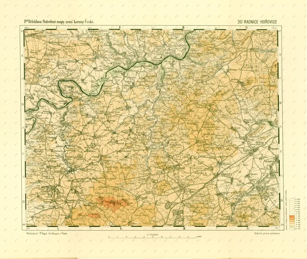 Podrobné mapy zemí Koruny české v měřítku 1:75.000 a mapa vzdáleností všech míst při silnici ležících.. Průvodce statisticko-historický po všech místech na těchto mapách uvedených a rejstřík věcný názvů hor, potoků, řek, rybníků atd. Sešit 28. List 30,