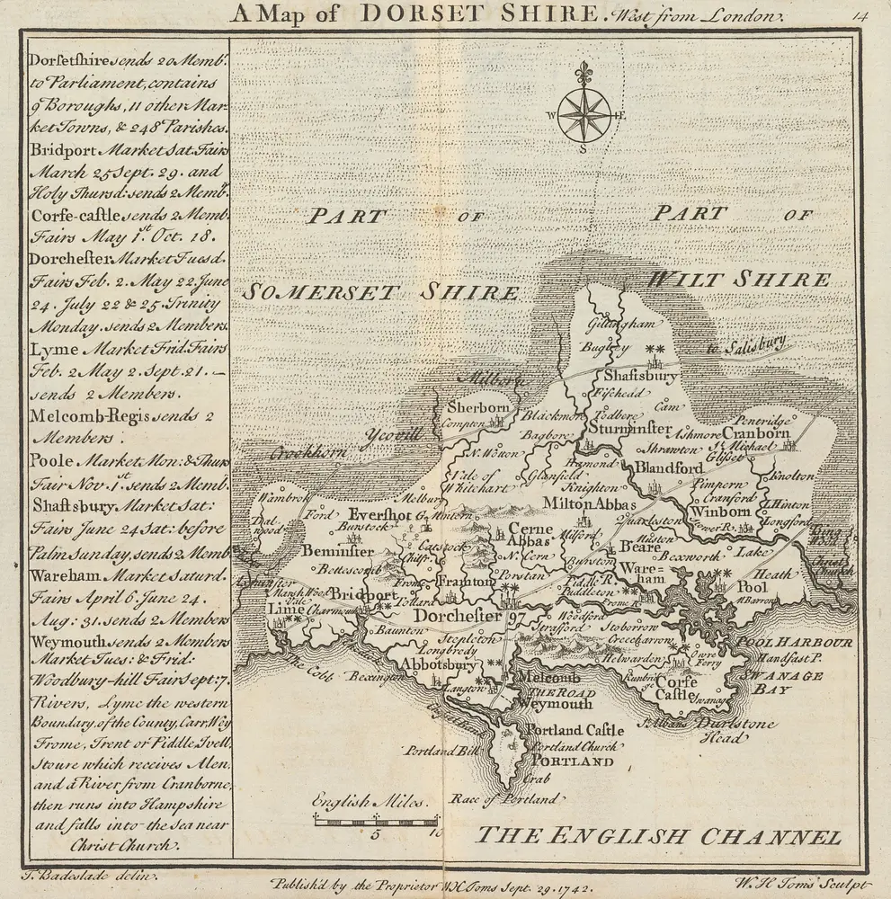 A Map of Dorset Shire. West from London. [Karte], in: Chorographia Britanniae, or, A new set of maps of all the counties in England and Wales, S. 61.