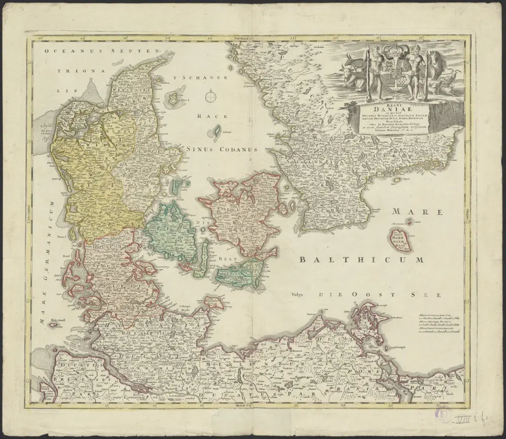 Regni Daniae in quo sunt Ducatus Holsatia et Slesvicum, Insulae Danicae, Provinciae Jutia, Scania, Blekingia nova tabula