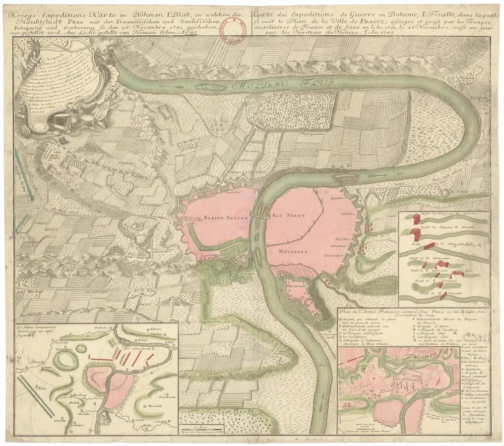 Kriegs-Expeditions-Karte in Böhmen I. Blat, in welchem die Haubtstadt Prag mit der französsischen und saechsischen Belageru[n]g und Eroberung, so den 26. Novembre 1741. geschehen, vorgestellet wird