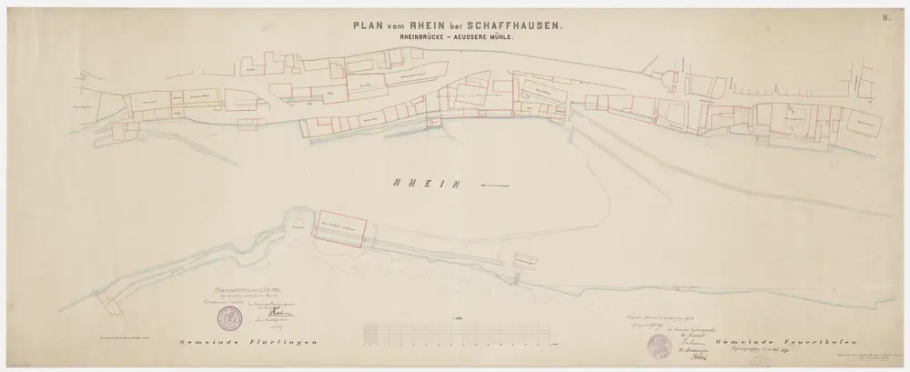 Grenze zwischen den Kantonen Zürich und Schaffhausen beim Rhein in Schaffhausen und Feuerthalen zwischen der Rheinbrücke und der äusseren Mühle, unterer Teil; Grundriss