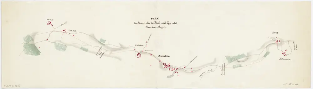 Vorlagen für die Topographische Karte des Kantons Zürich (Wild-Karte): Bezirk Uster: Strassenplan: Strasse über die Forch nach Egg nebst Korrektions-Projekt, Ausschnitt von Weilhof bis Forch