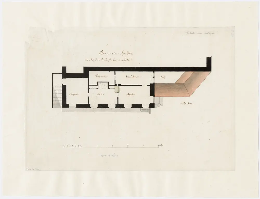 Zürich: Spital, Apotheke zwischen dem Laboratorium und der Stube; Grundriss