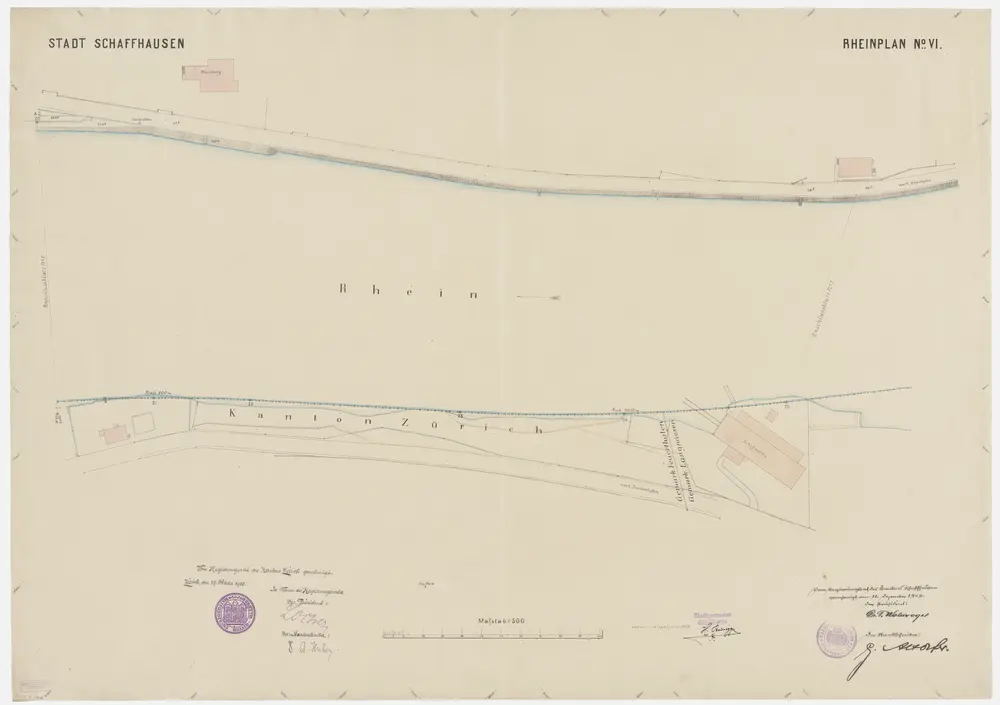 Grenze zwischen den Kantonen Zürich und Schaffhausen beim Rhein von Neuhausen SH bis Büsingen (Deutschland): Bei der Schiffswerft; Grundriss (Nr. 6, Punkte 20-25)