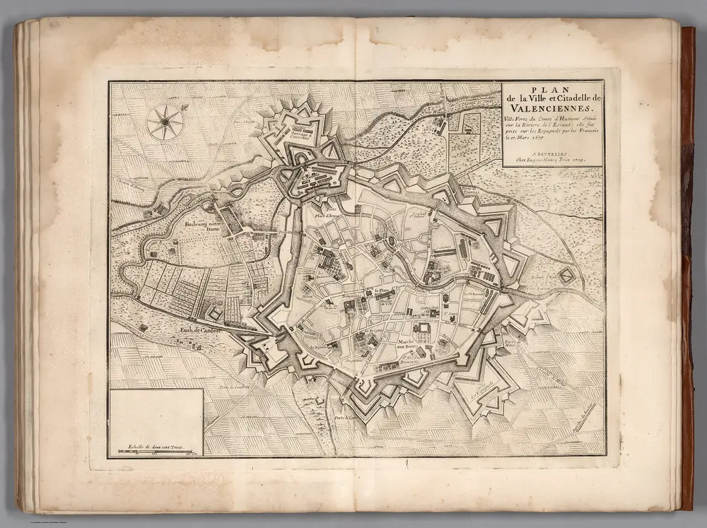 68.  Plan de la Ville et  Citadelle de Valenciennes, France.  1709.