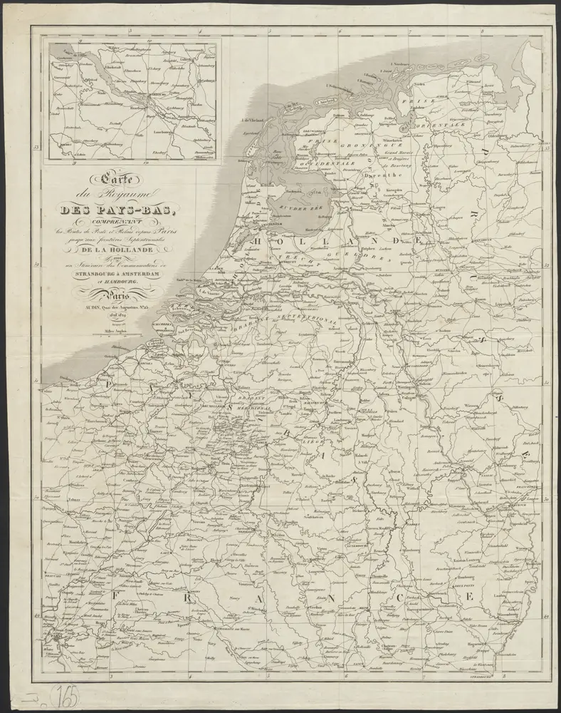 Carte du Royaume des Pays-Bas, comprenant les routes de poste et relais depuis Paris jusqu'aux frontières septentrionales de la Hollande, avec un Itinéraire des communications de Strasbourg à Amsterdam et Hambourg