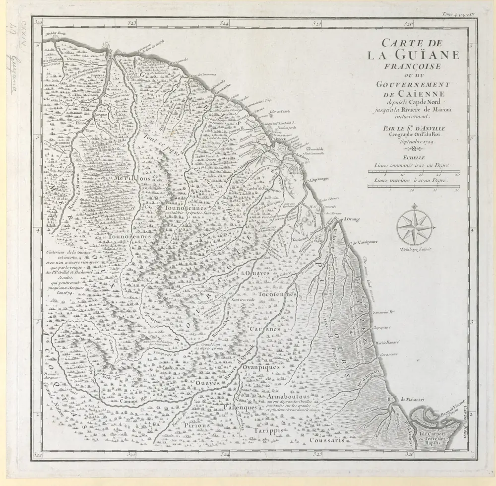 CARTE DE LA GUÏANE FRANÇOISE OU DU GOUVERNEMENT DE CAÏENNE depuis le Cap de Nord jusqu'a la Riviere de Maroni inclusivement.