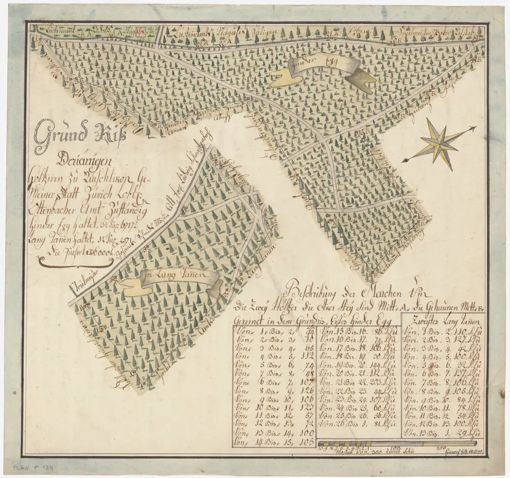 Rüschlikon: Dem Amt Oetenbach gehörende Waldungen Hinter-Egg und Langentannen; Grundrisse