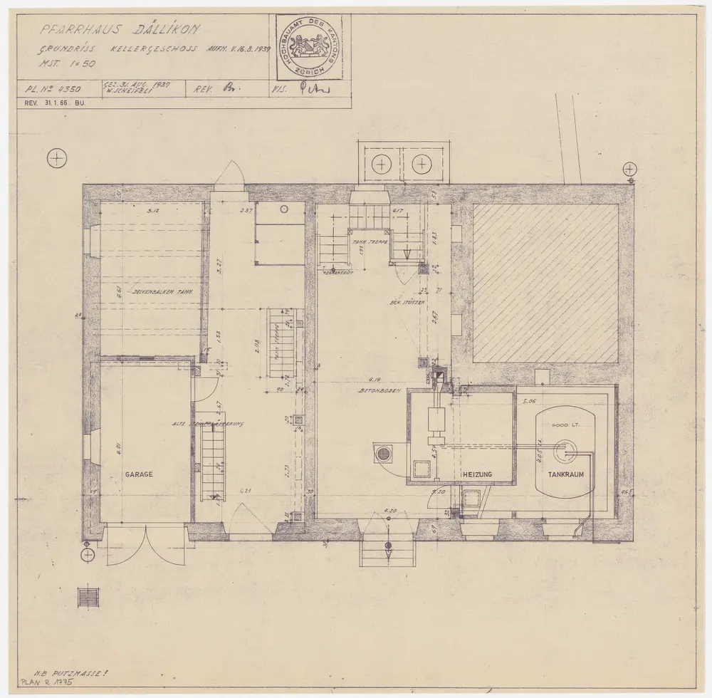 Dällikon: Pfarrhaus, Keller; Grundriss