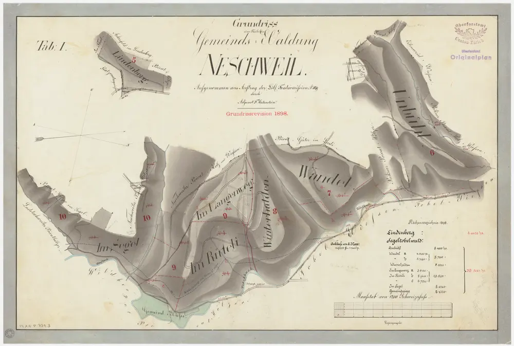 Weisslingen: Gemeindewaldung Neschwil: Lindenberg, Sägel (Segel), Rüteli, Langenweg, Winterhalden, Wandel, Unenbüel (Unbühl); Grundrisse (Tab. I)