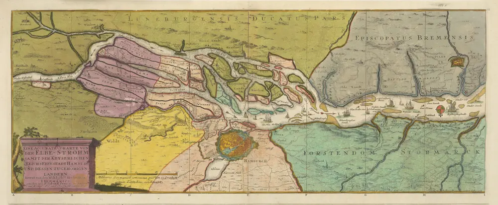 EINE ACCURATE CHARTE VON DER ELBE-STROHM SAMPT DER KEYSERLICHEN REICHS FREYSTADT HAMBURG UND DESSEN ZUGEHÖRIGEN LANDERN