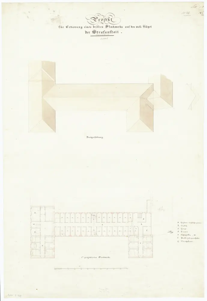 Kantonale Strafanstalt Oetenbach: Westflügel, projektierter 3. Stock; Grundriss