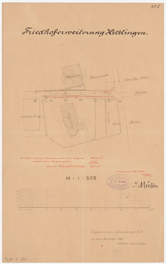 Hettlingen: Kirche, Pfarrhaus und Umgebung, Friedhoferweiterung; Grundriss (Nr. 5)