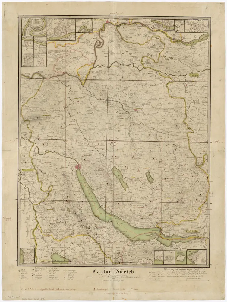 Karte des Kantons Zürich mit den bis 01.11.1843 aufgestellten Signalen (Vermessungspunkte)