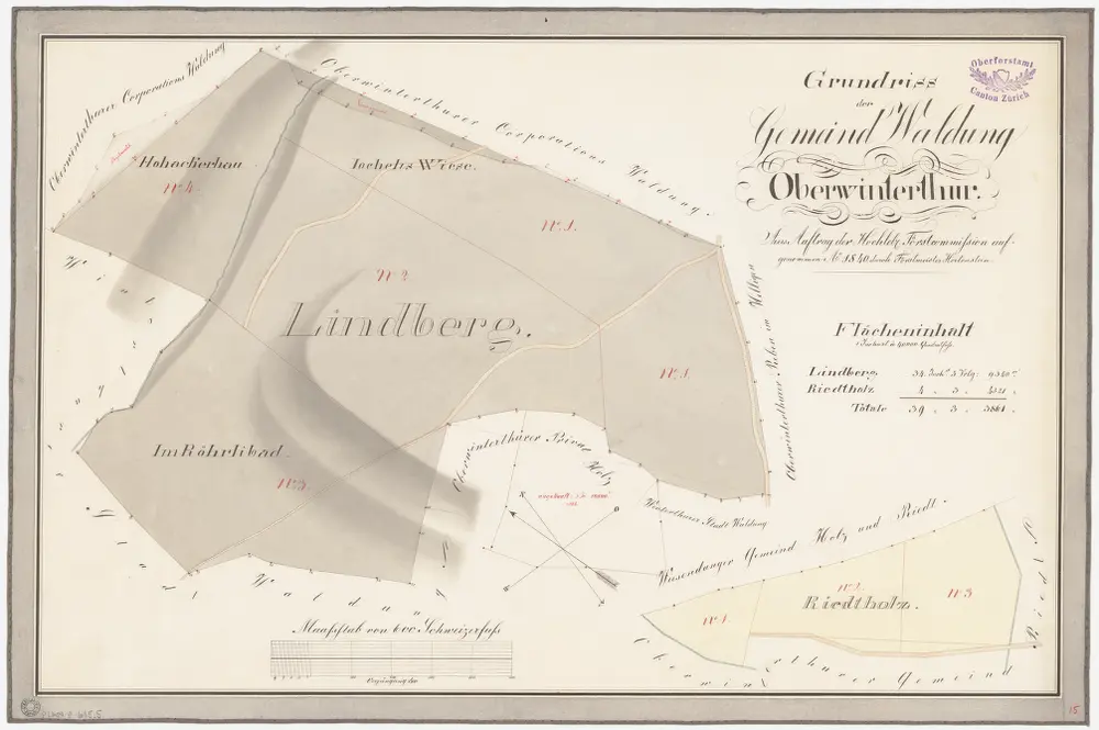 Winterthur, Oberwinterthur: Staats-, Gemeinde- und Genossenschaftwaldungen: Oberwinterthur: Gemeindewaldungen Lindberg, Riedholz; Grundrisse