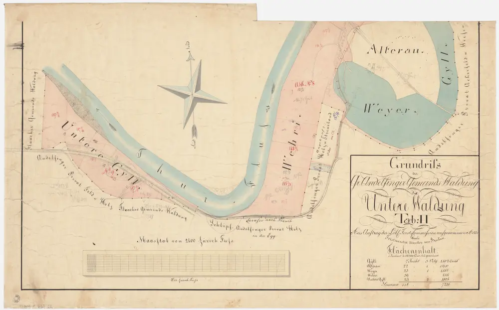 Andelfingen (damals Grossandelfingen): Gemeindewaldung: Untere Waldung (Alterau, Gill, Wehri, Weiher); Grundriss (Tab. II)