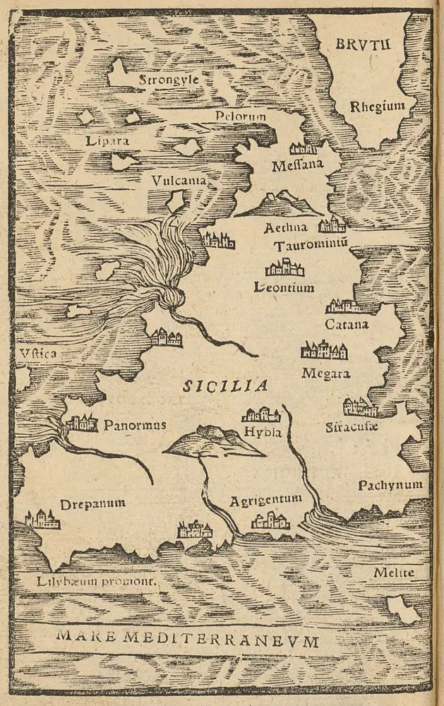 [Sicilia] [Karte], in: Rudimentorum Cosmographicorum Ioan. Honteri Coronensis libri III. cum tabellis Geographicis elegantissimis, S. 15.