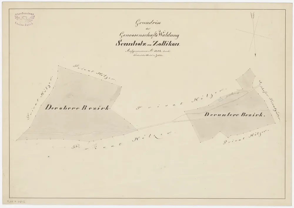 Zollikon: Genossenschaftswaldung Sennholz im Zollikerberg: Oberer und unterer Bezirk; Grundriss