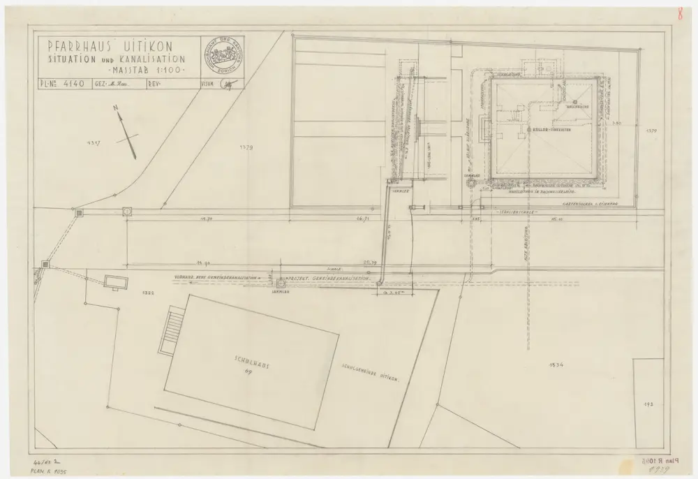 Uitikon: Pfarrhaus und Umgebung mit Kanalisation; Grundriss (Nr.8)