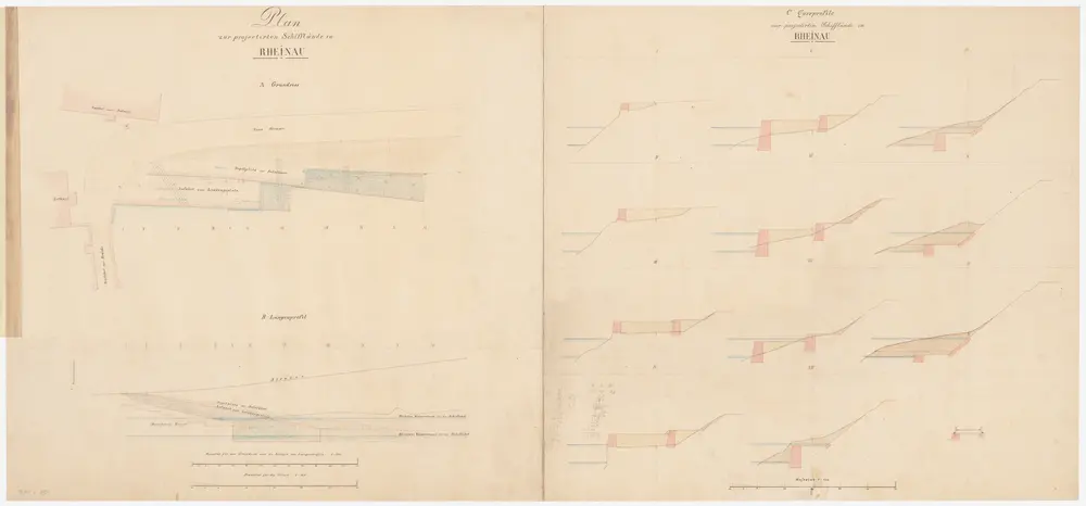 Rheinau: Projektierte Schifflände; Situationsplan, Längsprofil und Querprofile (Rhein-Gebiet Nr. 5)