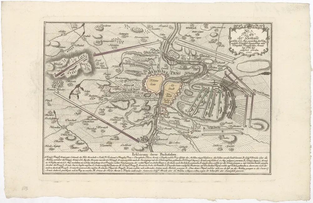 Plan der Battaille welche d. 6. Maj zwischen der kayserlich-königlich-ungarischen und königlich preussischen Armée bey Prag geliefert worden, 1757