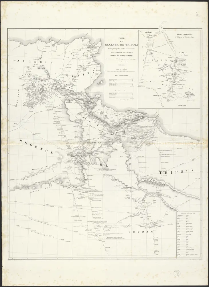 Carte de la Régence de Tripoli et des principales routes commerciales de l'interieur de l'Afrique : d'après les observations de Mr. Prax, les renseignements recueillis par ce voyageur et les études faites par Mr. Renou