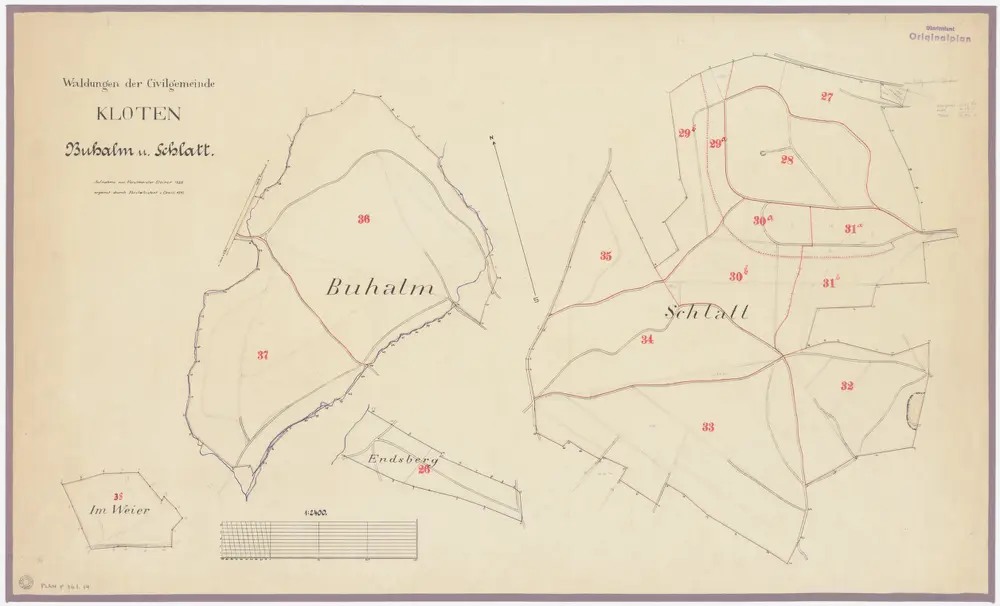 Kloten: Gemeinde- und Genossenschaftswaldungen: Gemeindewaldungen Buehalm (Buhhalm), Schlatt, Äntschberg (Endsperg), Weier (Weyer); Grundrisse