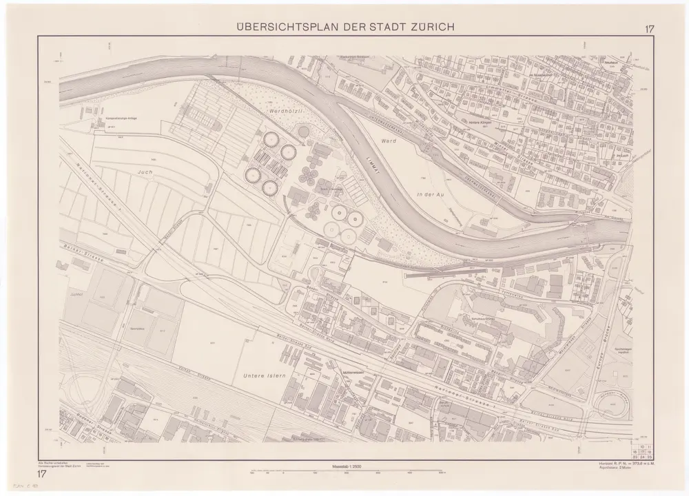 Übersichtsplan der Stadt Zürich in 57 Blättern, Blatt 17: Teile von Altstetten und Höngg bei der Werdinsel und Umgebung