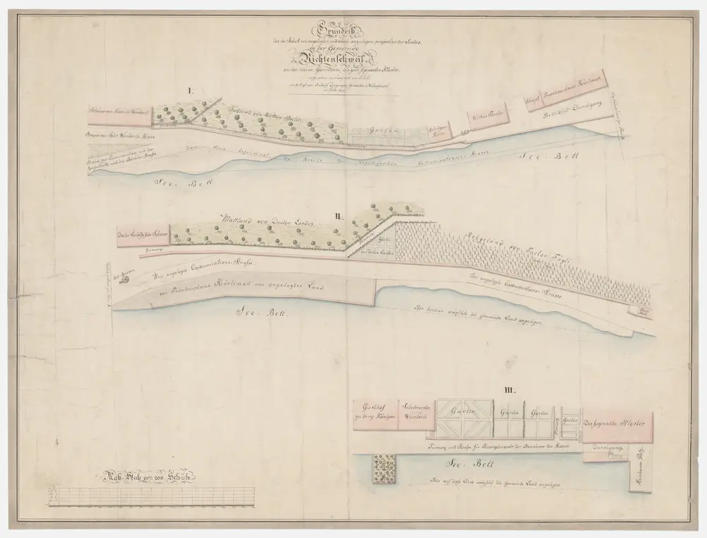 Richterswil: Neu angelegtes und noch anzulegendes Land im Seebett, von der inneren Garnhänke bis zum sogenannten Kloster; Grundriss