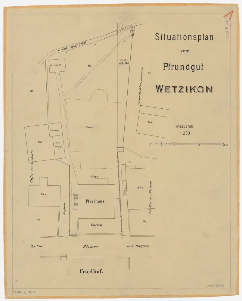 Wetzikon: Pfrundgut mit Pfarrhaus und Umgebung; Grundriss (Nr. 1)