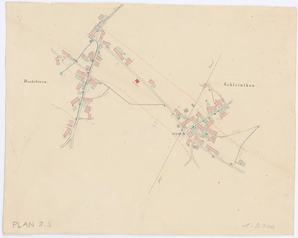 Vorlagen für die Topographische Karte des Kantons Zürich (Wild-Karte): Bezirk Dielsdorf: Ortspläne: Dachsleren und Schleinikon