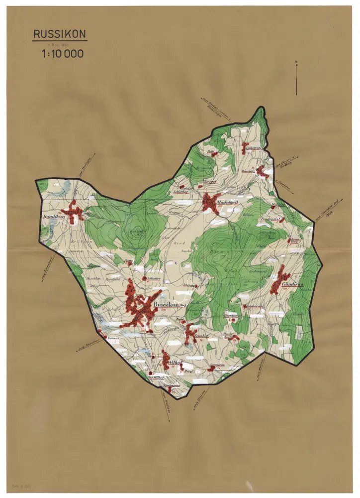Russikon: Definition der Siedlungen für die eidgenössische Volkszählung am 01.12.1950; Siedlungskarte