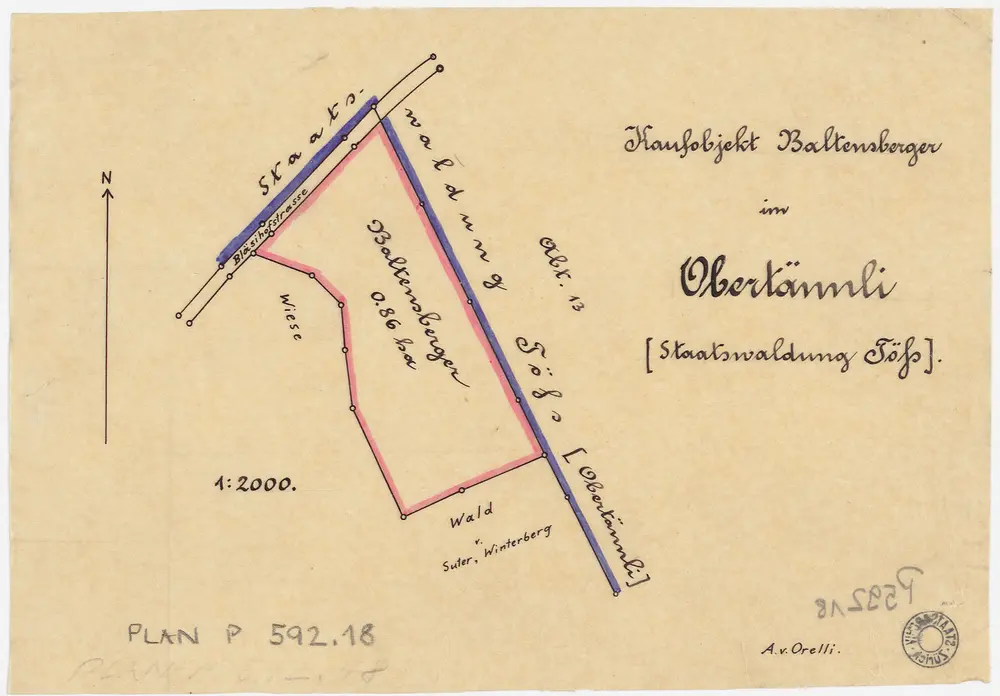 Winterthur, Töss, Lindau: Staatswaldung: Lindau: Kaufobjekt Peter Baltensberger im Obertännli; Grundriss