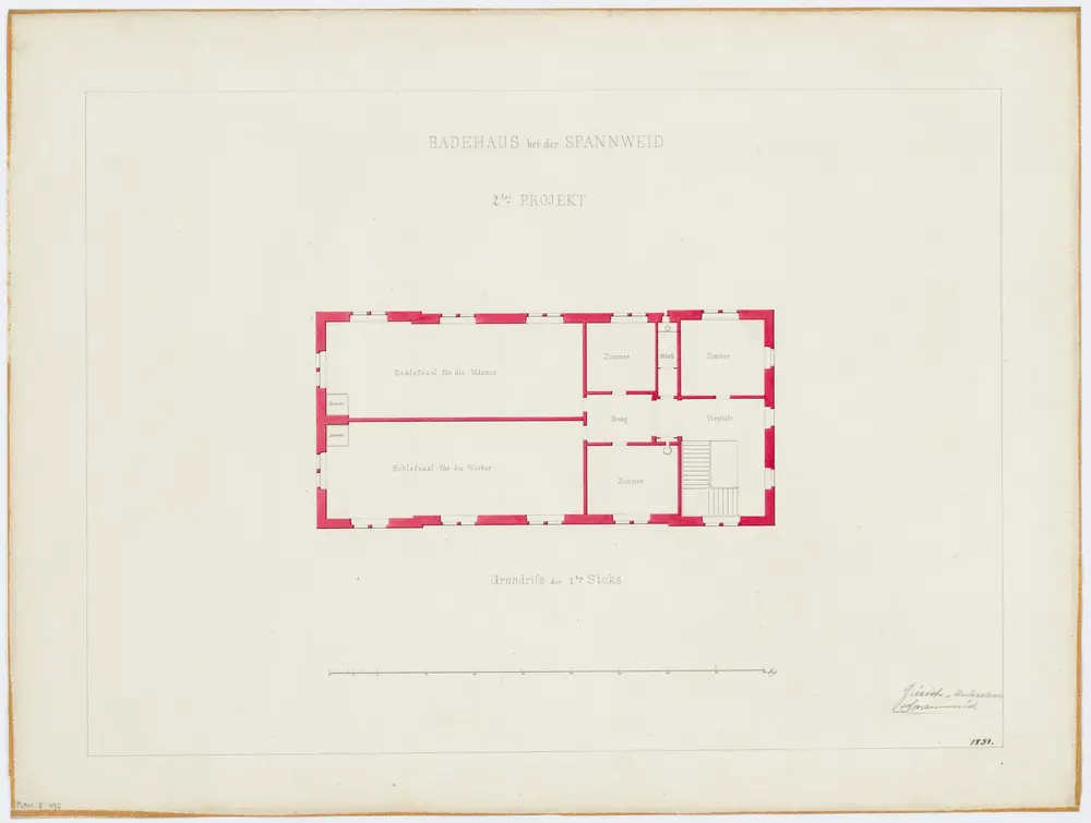 Unterstrass: Spanweid, projektiertes Badehaus, 1. Stock; Grundriss