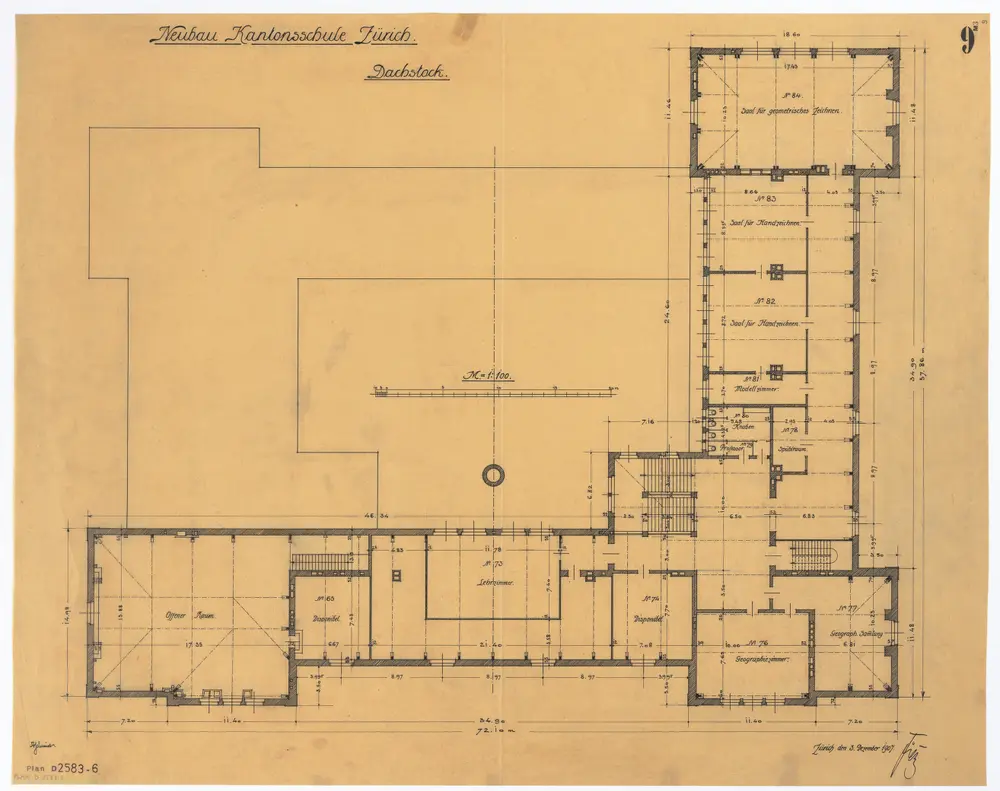 Universität Zürich (Chemisches Institut) und Kantonsschule Zürich, Neubau Rämistrasse 76: Grundrisse: Dachstock; Grundriss