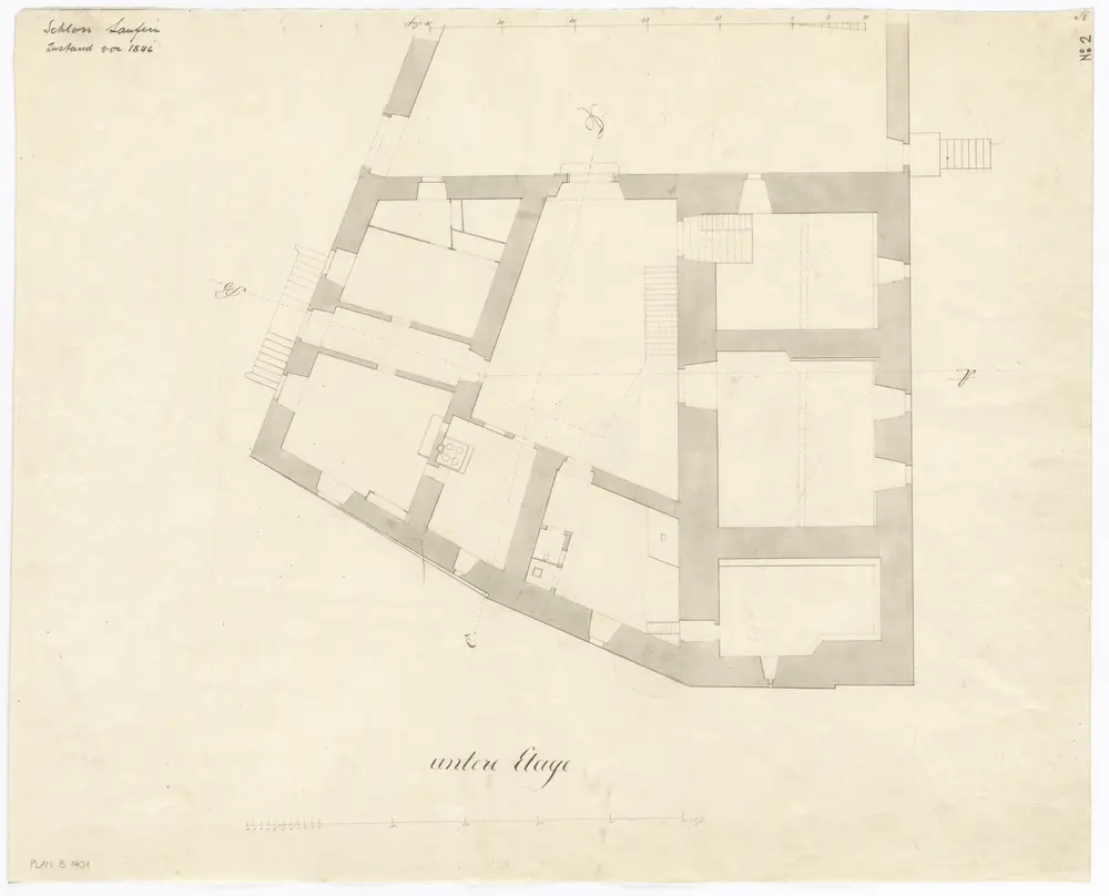 Laufen-Uhwiesen: Schloss Laufen, untere Etage; Grundriss (Nr. 2)