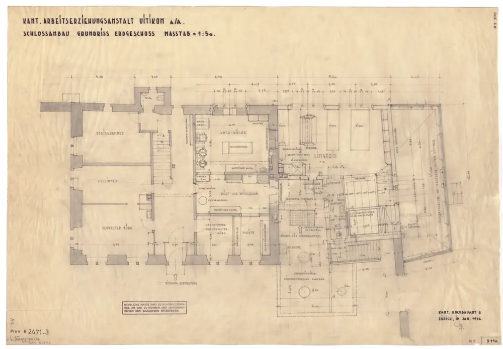 Uitikon: Arbeitserziehungsanstalt, Schlossanbau: Erdgeschoss; Grundriss