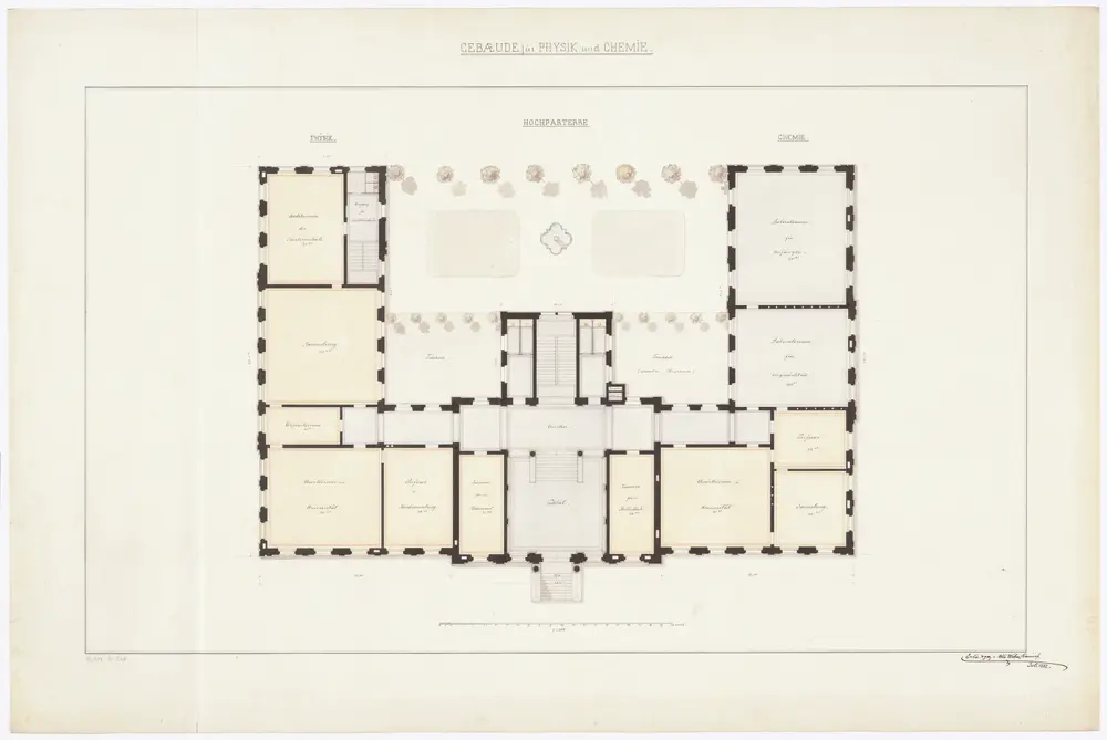 Universität Zürich und Kantonsschule, projektiertes Physik- und Chemiegebäude: Hochparterre; Grundriss