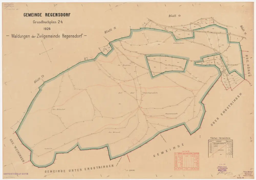 Regensdorf: Zivilgemeindewaldung: Lättenhau (Lettenhau), Buechen (Buchen), Birchwinkel, Bündel, Glaubeneich, Brand, Sunnenrain (Sonnenrain), Gubrist; Grundriss