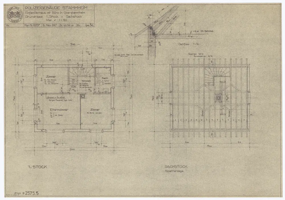 Oberstammheim: Polizeistation, Einfamilienhaus mit Büro: 1. Stock und Dachstock; Grundrisse