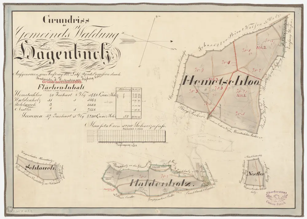 Hagenbuch: Gemeindewaldung: Hämetschloh (Hemetschlooholz), Schluch (Schlauch), Haldenholz, Nestler; Grundrisse