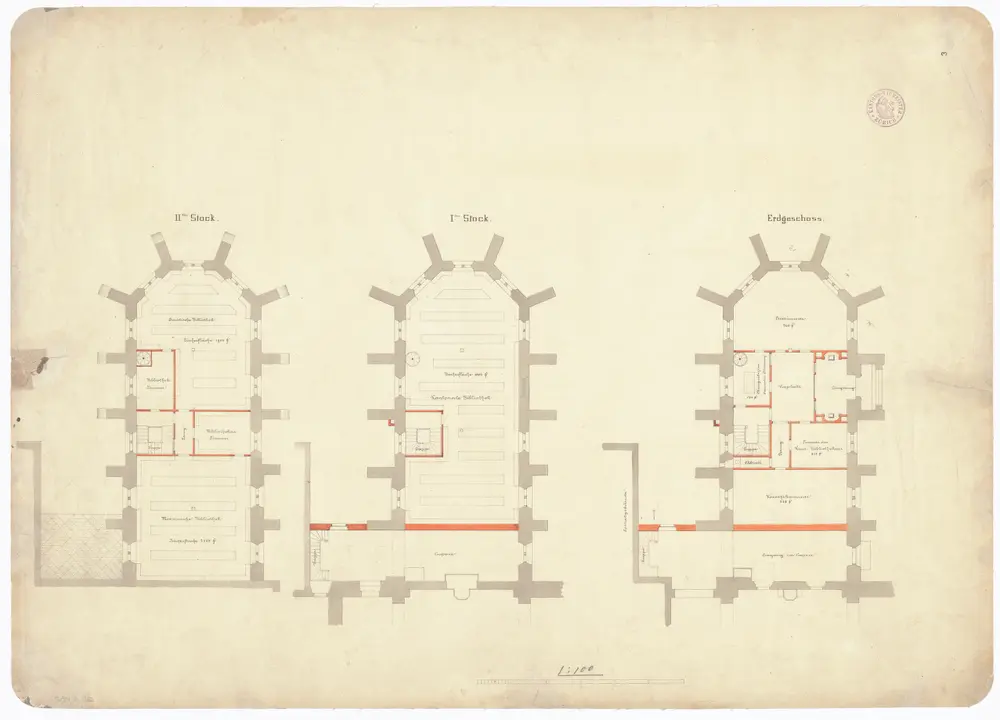 Kantonsbibliothek im Predigerchor: Erdgeschoss, 1. und 2. Stock; Grundrisse (Nr. 3)