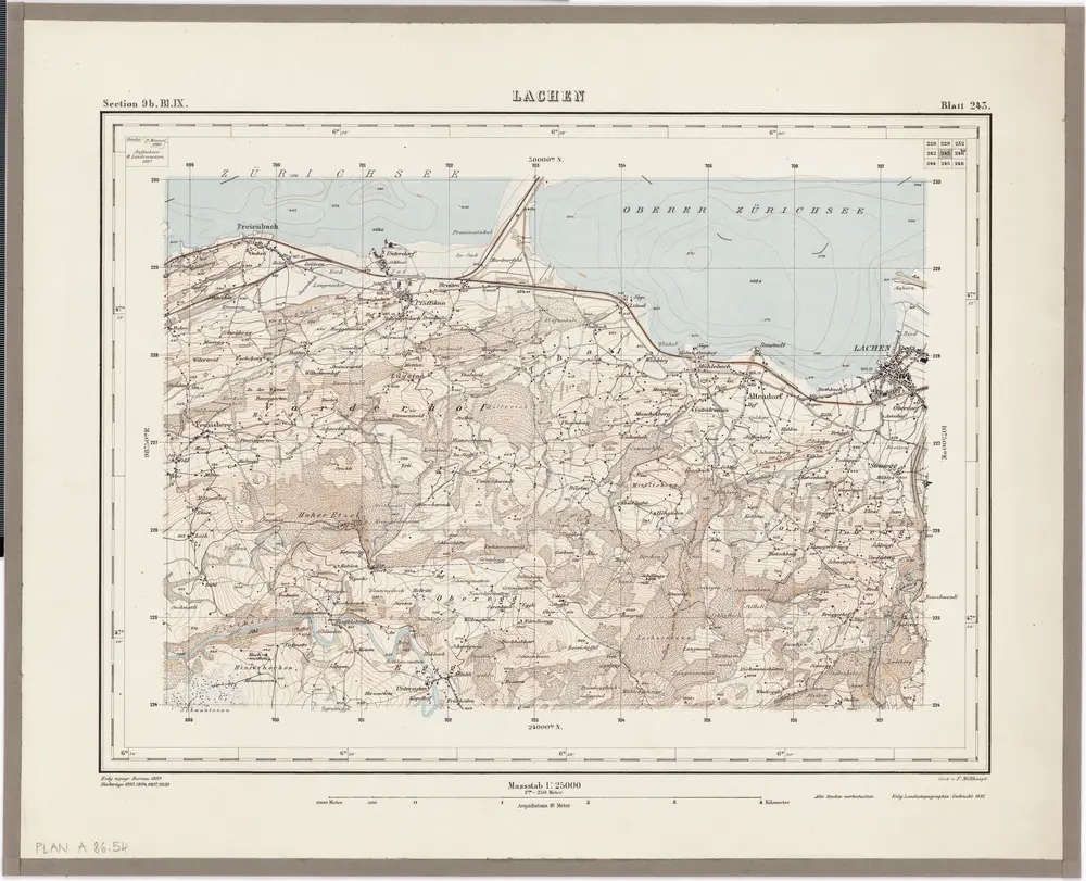 Topographischer Atlas der Schweiz (Siegfried-Karte): Den Kanton Zürich betreffende Blätter: Blatt 243: Lachen