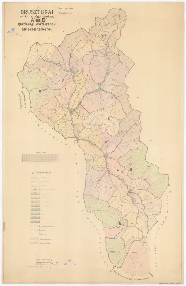 A Bruszturai m. kir. erdögondnokság "A" és "B" gazdasági osztályának átnézeti térképe