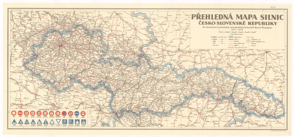 Přehledná mapa silnic Česko-Slovenské republiky