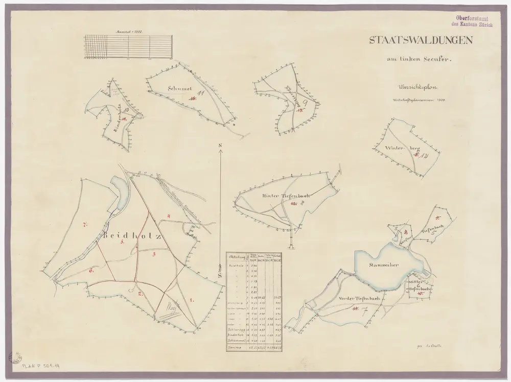 Schönenberg, Richterswil, Wädenswil: Staatswaldungen: Schönenberg, Wädenswil: Schumel, Rinderholz, Schliereggholz, Winterberg, Reidholz, Teufenbach; Grundrisse