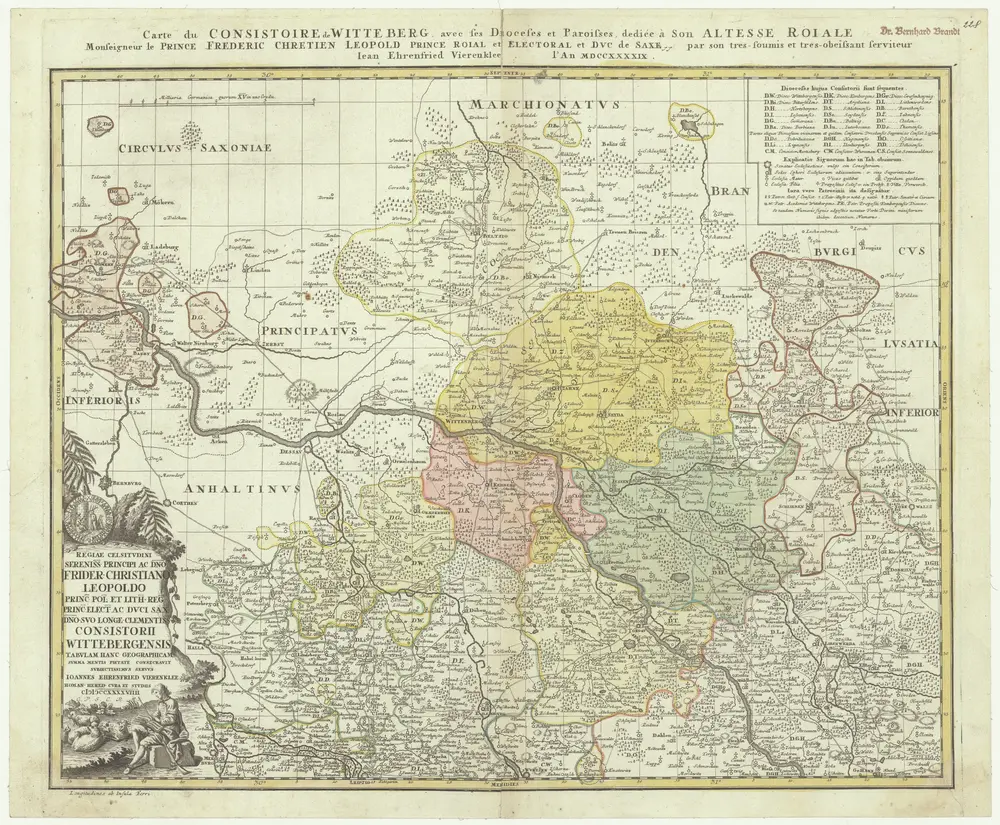 Regiae celsitvdini sereniss. principi ac domino Frieder. Christiano Leopoldo [...] consistorii Wittebergensis tabvlam hanc geographicam svmma mentis pietate consecravit