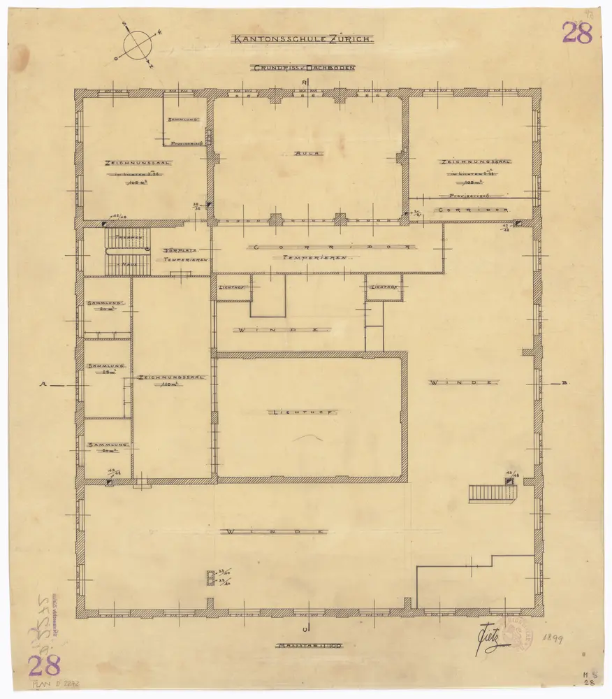 Kantonschule Zürich, Rämistrasse 59: Dachboden; Grundriss