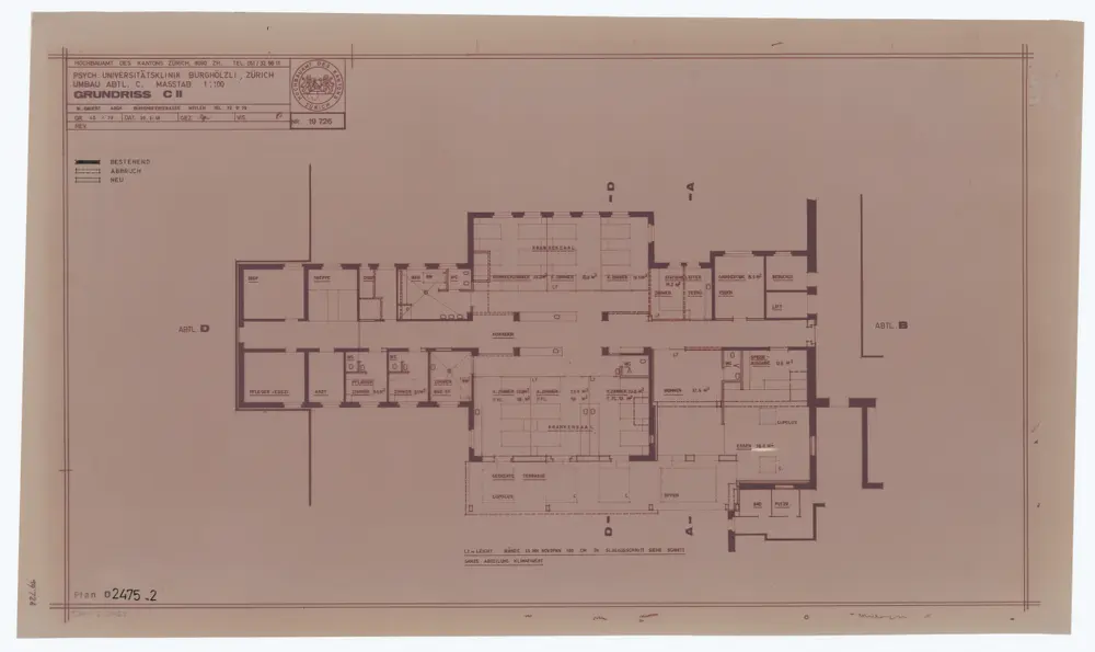 Psychiatrische Universitätsklinik Burghölzli: Umbau der Abteilung C: C II; Grundriss