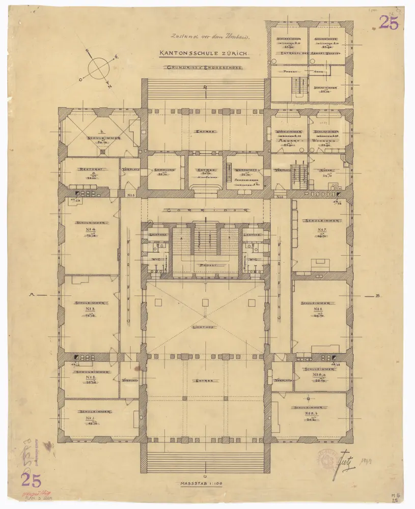 Kantonschule Zürich, Rämistrasse 59: Erdgeschoss; Grundriss